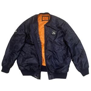 Hard Rock Guitar Company Quilted Bomber Jacket XXL | Navy Orange Nylon, Worn 1x